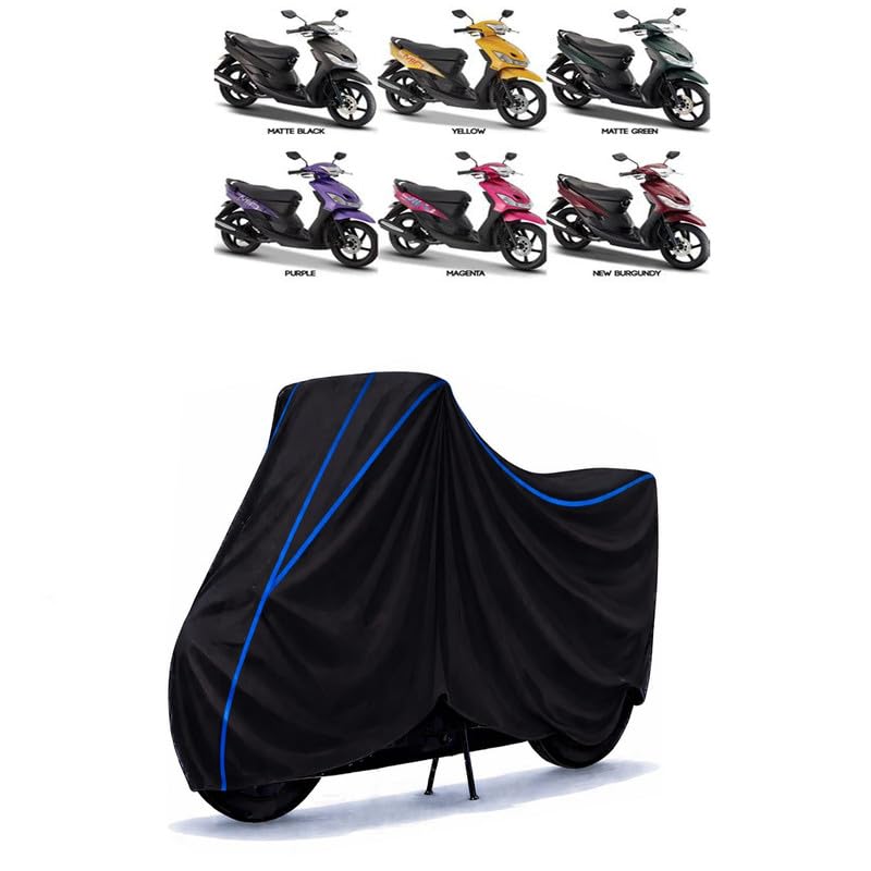 Image of Scooty Cover Water Resistant for Mio | Universal Scooter & Bike Cover | Heavy Duty UV Protection | Dust, Rain & Scratch Protection | Elastic Fit All Weather Indoor Outdoor | Black with Blue Piping