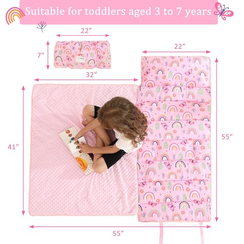 Image of Toddler Nap Mat for Preschool 50''x30'' Sleeping Mat with Removable Pillow and Minky Blanket for Kids Ages 3-7 Roll Up Soft Sleeping Bag for Boys Girls Kindergarten Daycare Sleepover