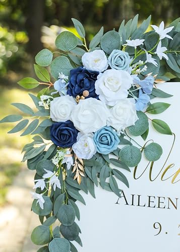 Artificial Dusty Blue Wedding Arch Flower Swags Set of 2 for Welcome Signs Floral and Wedding Reception Ceremony Decorations, White Flowers Decor - Image 4