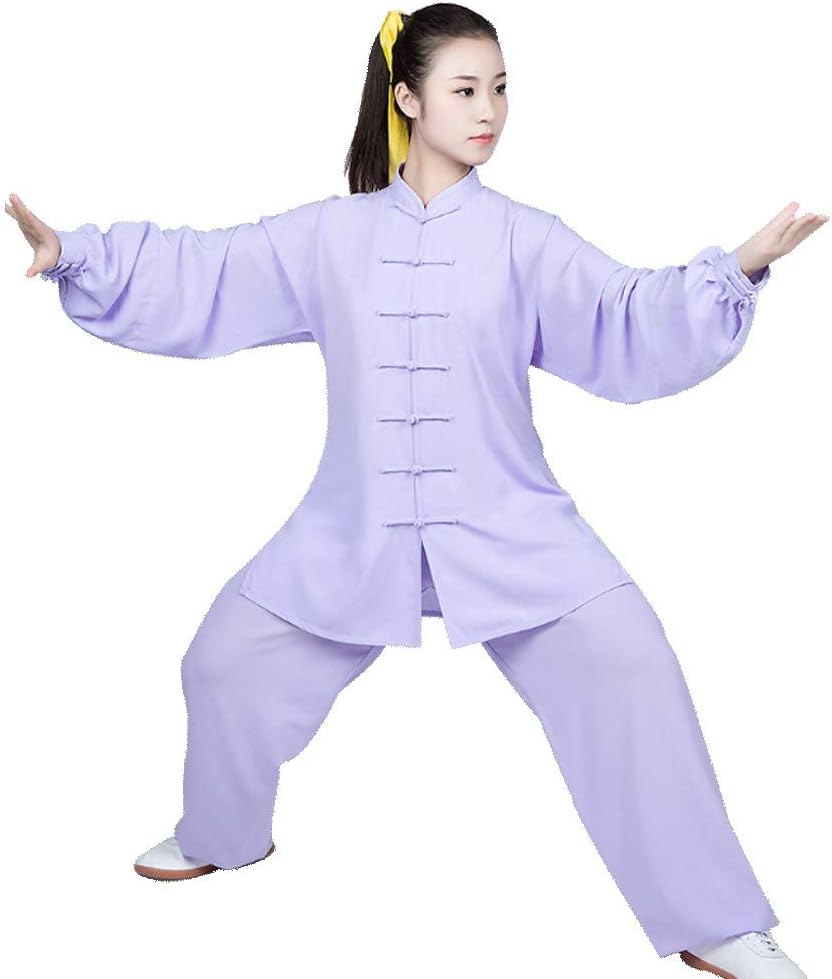 qyyTai Chi Clothes Chinese Kung Fu Clothing Natural Polyester Cotton Martial Arts Uniform for Zen Meditation Wing Chun Unisex (built-in Pocket) Purple-XXL