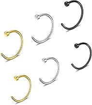 DMNQ 6 Stück Nasenring Fake Nose Ring Nasenpiercing Set 8Mm/10Mm Septum Ohr Helix Tragus Für Nase Lippe Brust Intim Scharnier Clicker Ring