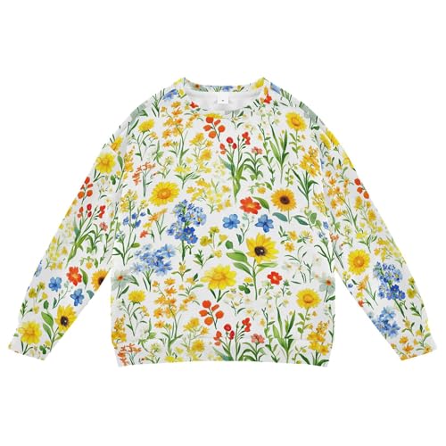 JUNZAN Summer Flowers Delphinium Sunflower White Little Girls Pullover Hoodie Long Sleeve Fall Tops Shirts Sports 4T