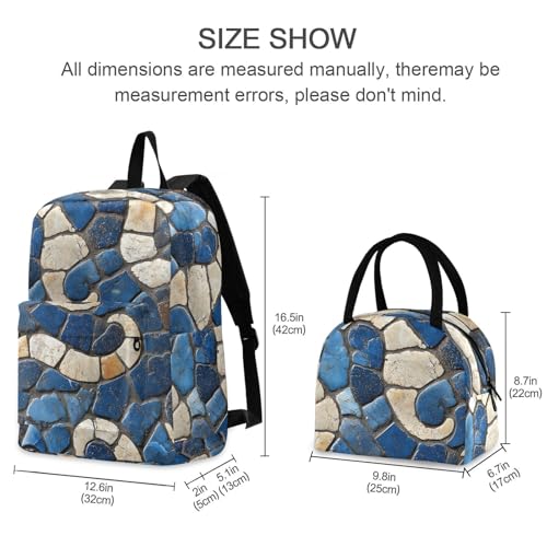 Rock Texture Print Backpack Set with Lunch Bag, Large Capacity Travel Backpacks and Lunch Box Insulated for Commute Hiking Picnic2