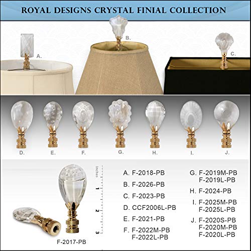 Image of Royal Designs Oblong Rectangle 1.25 inch Lamp Finial, Clear Faceted Crystal, Polished Brass Base, Single