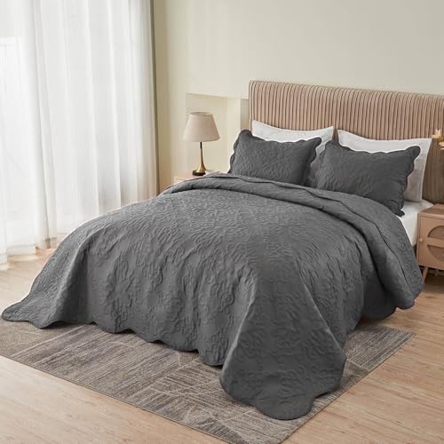 Image of Kingnex 106x96 King Size Lightweight Bedspread Coverlet Set Dark Grey
