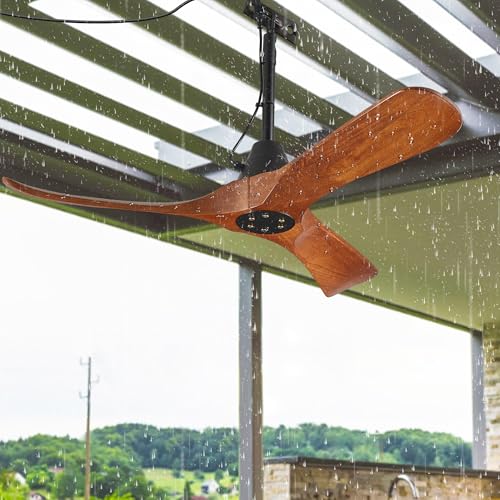 3 Blades Wood Outdoor Ceiling Fan for Patios, Farmhouse Rustic