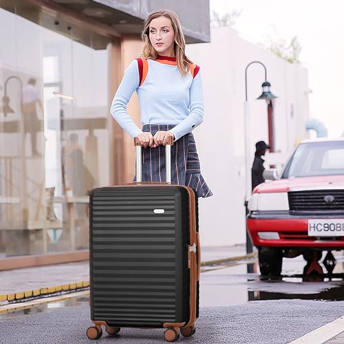 SHOWKOO Luggage Sets 3 Piece Hardside Expandable Suitcase with Double Spinner Wheels Tsa Lock Black (20in/24in/28in) - Image 3