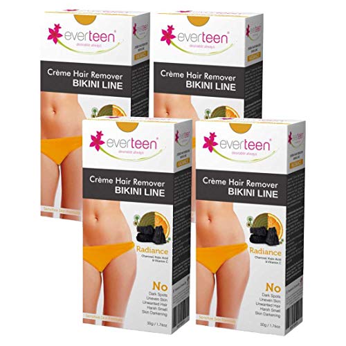 everteen 50g x 4 Radiance Hair Removal Cream for Women & Girls, Painless Hair Remover Cream for Bikini Line and Underarms with Charcoal, No Harsh Smell - Pack of 4