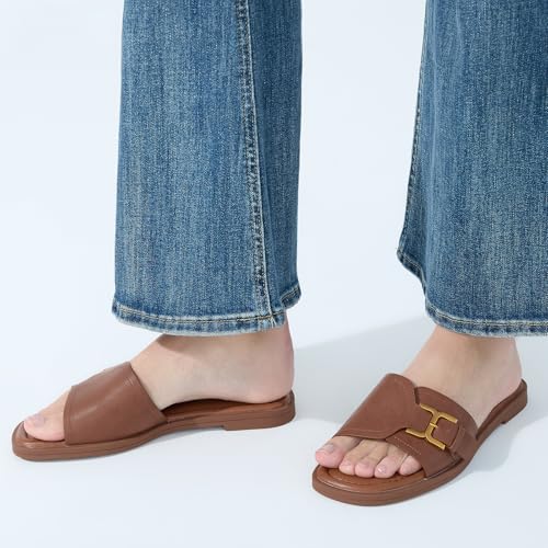 Image of UBFEN Womens Square Toe Flat Sandals Slides Dressy Comfortable for Beach
