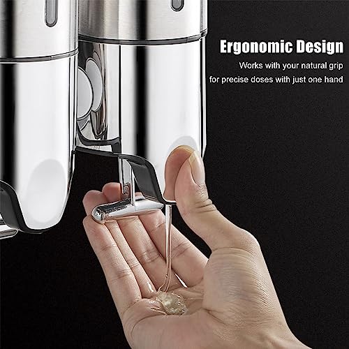 Cnqlis Wall Mounted Soap Dispenser,Bathroom Shower Gel Shampoo Container Pump Dispenser Holds Shampoo, Soap, Conditioner, Shower Gel, For Bathroom Kitchen Hotel (2 Chamber) #TOP5