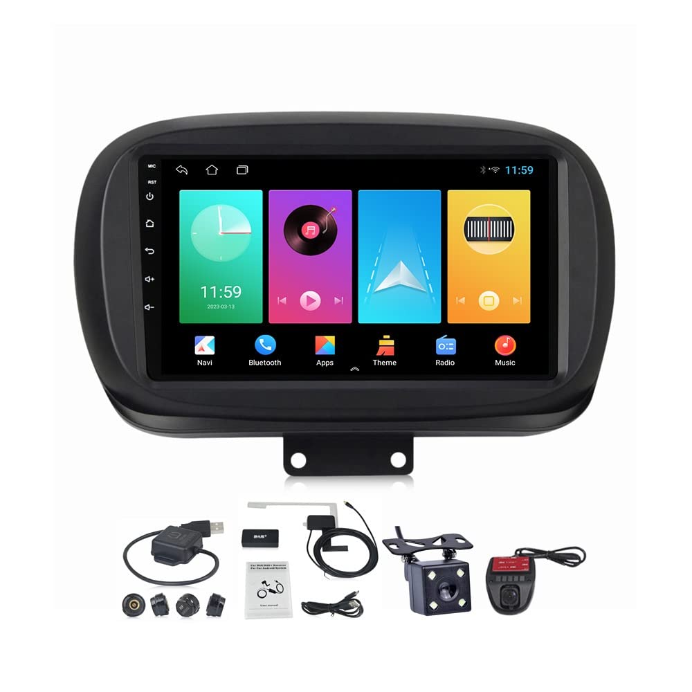 Autoradio Bluetooth Android 11 Fiat 500X avec WiFi 5G et radio FM AM de 9 pouces