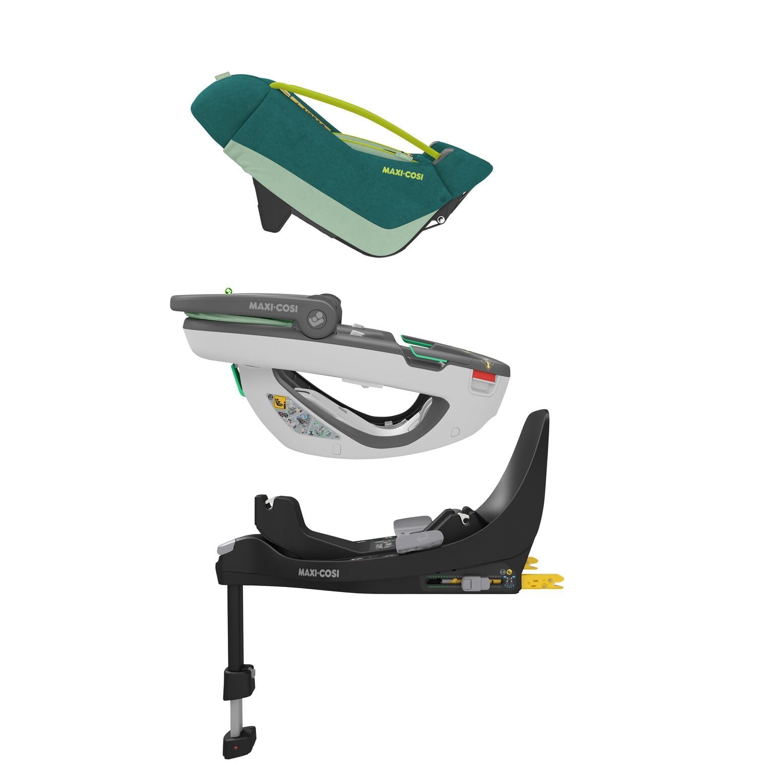 Maxi-Cosi Coral 360 i-Size, Siège-auto bébé, Siège-auto nouveau-né 360, 0 à 12 mois (40 à 75 cm), Rotation à une main, Nacelle ultra légère, Protection G-CELL, Grand canopy pare-soleil, Neo Green