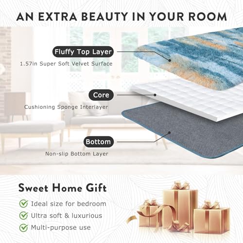 Fluffy Rugs for Living Room, 6x9 Feet Abstract Blue Large Shag Area Rugs for Bedroom, Non-Slip Indoor Modern Fuzzy Plush Floor Carpet for Dorm Nursery Kids Room Decor, Soft Shaggy Throw Rug