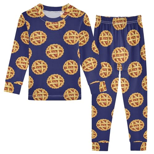 Pajama Sets Long Sleeve Pie Blue Background Soft Comfy Sleepwear 2 Piece PJS 3-8T