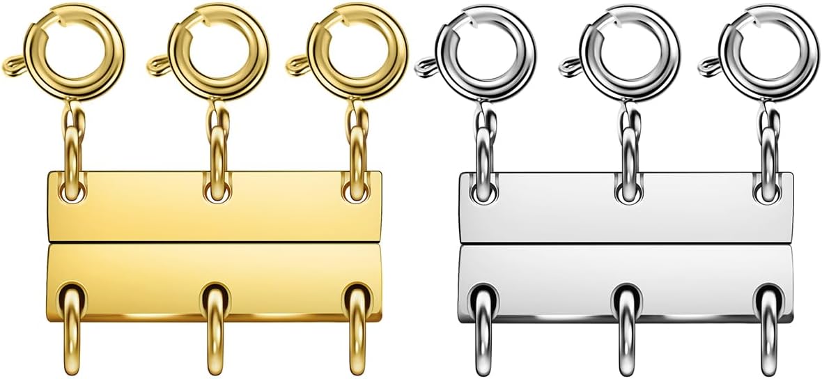 Layering Magnetic Necklace Clasps, multiple necklace clasp,necklace clasps for layered look，Stainless Steel Chain Link Clasps for Necklaces and Bracelets, Silver, Gold (3golden 3silver B)