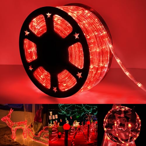 200ft LED Rope Lights Outdoor, 1440 LED Flexible Tube Lights with 8 Modes, Waterproof LED Rope Lighting for Outside, Garden, Patio, Bedroom, Party,Deck, Pool, Fences, Indoor Outdoor Decoration (Red)