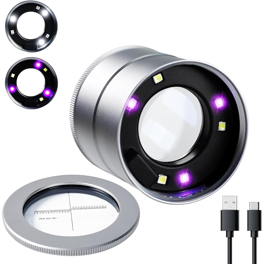 Loupe de bijoutier LED 10X éclairage UV pour pierres et pièces