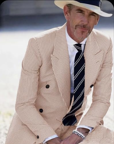 Mens Seersucker Blazer Double Breasted Summer Lightweight Suit Jacket Party Beach Grooms Wedding2