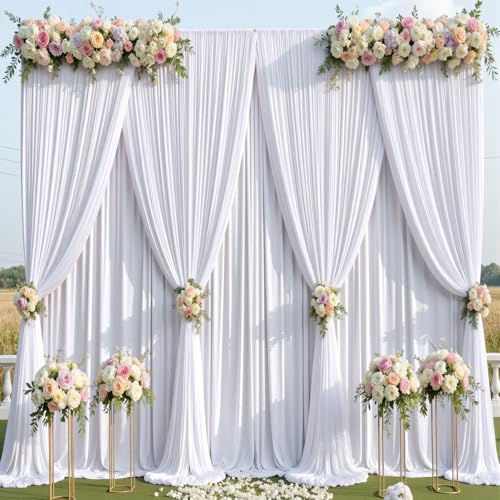 Image of 12 Panels 5x14ft White Backdrop Curtains for Parties, Wrinkle Free Polyester White Photo Backdrop Drapes 14 ft Long Back Drop Cloth for Wedding Birthday Photography Background Party