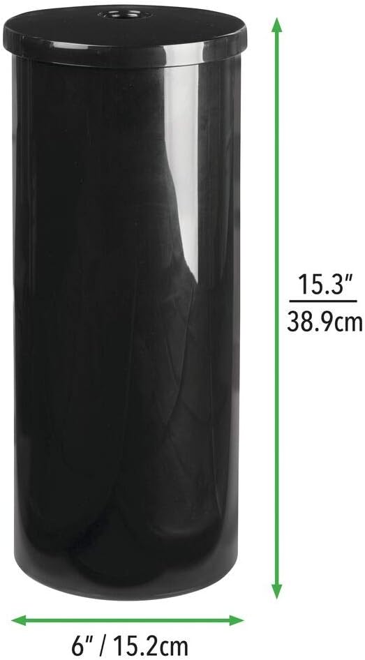 mDesign Plastic Floor Stand Toilet Paper Organizer with Cover, 3-Roll Space-Saving Tissue Storage for Bathroom - Fits Under Sink, Vanity, Shelf, in Cabinet, Corner - Aura Collection - Black