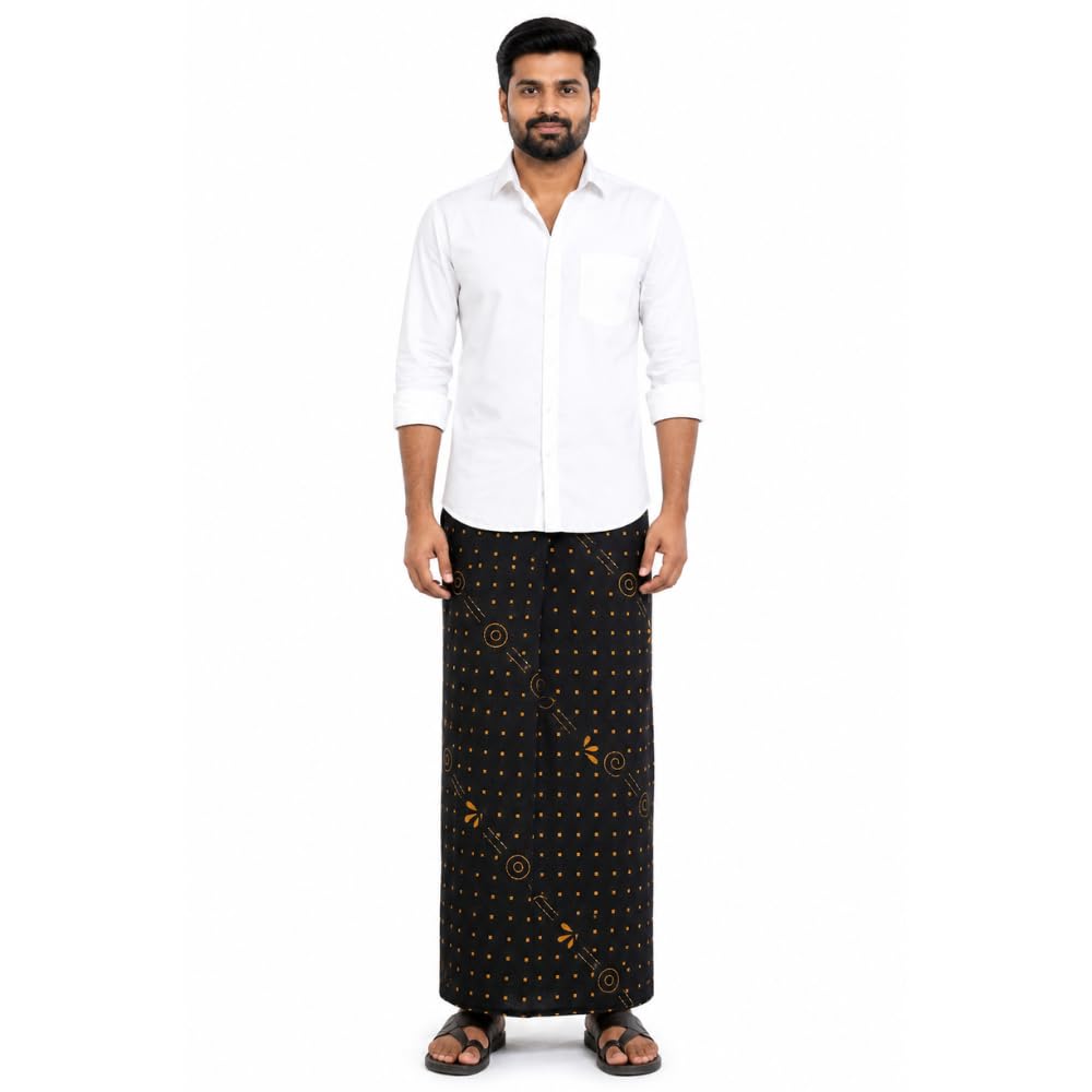 100% Pure Cotton Printed Lungi for Men | 2 Meter × 125 cm Open Unstitched Cotton Lungi | Traditional South Indian Cotton Mundu | Soft, Breathable & Lightweight | Multicolour (Assorted Prints)-picture-26