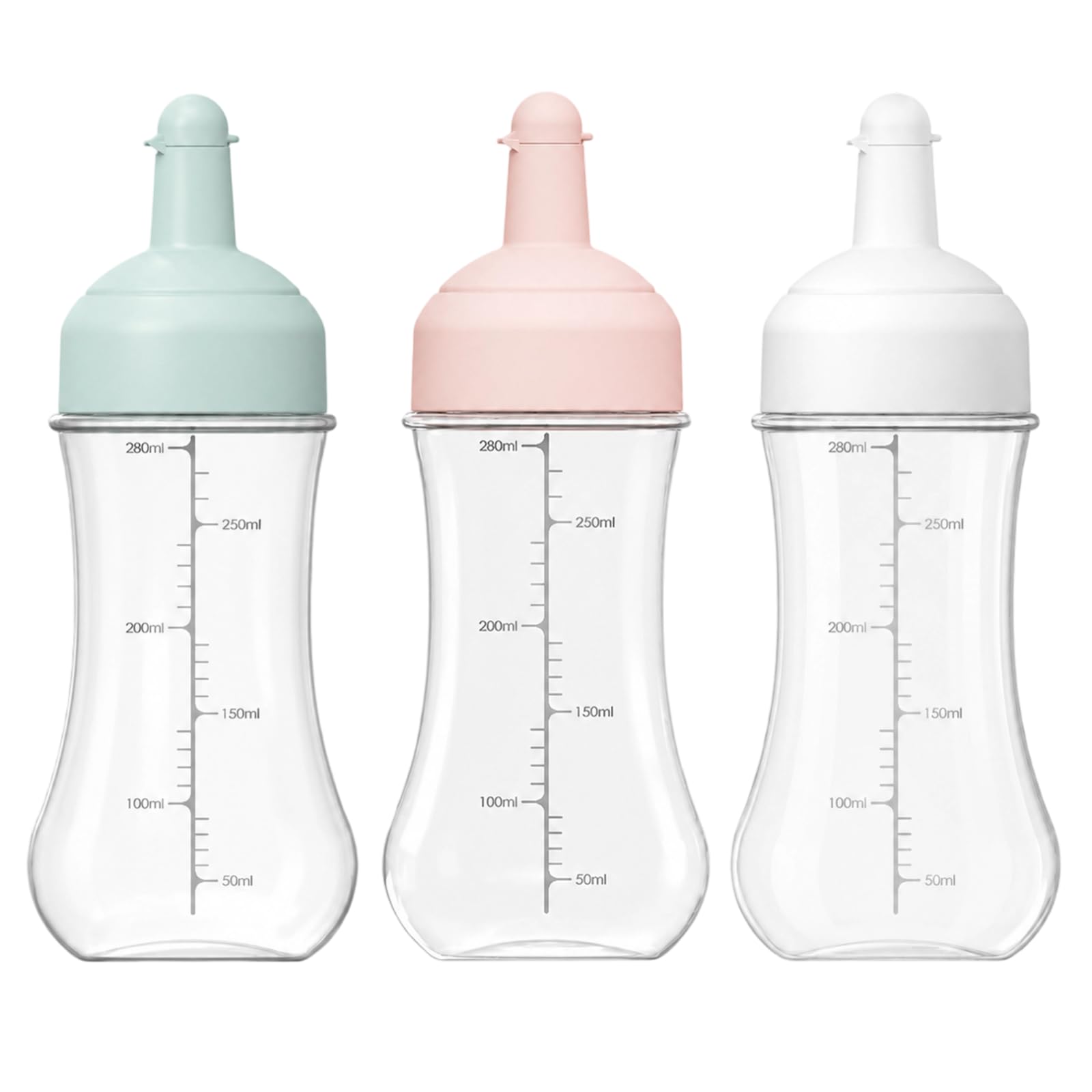3 Stk. Soßen-Squeeze-Flaschen 350 ml, nachfüllbare Kunststoffflaschen mit Messmarkierungen, Küchen-Squeezer für Ketchup, Senf und BBQ, für Küche, Picknick und Gastronomie, 19,2 x 7,3 cm