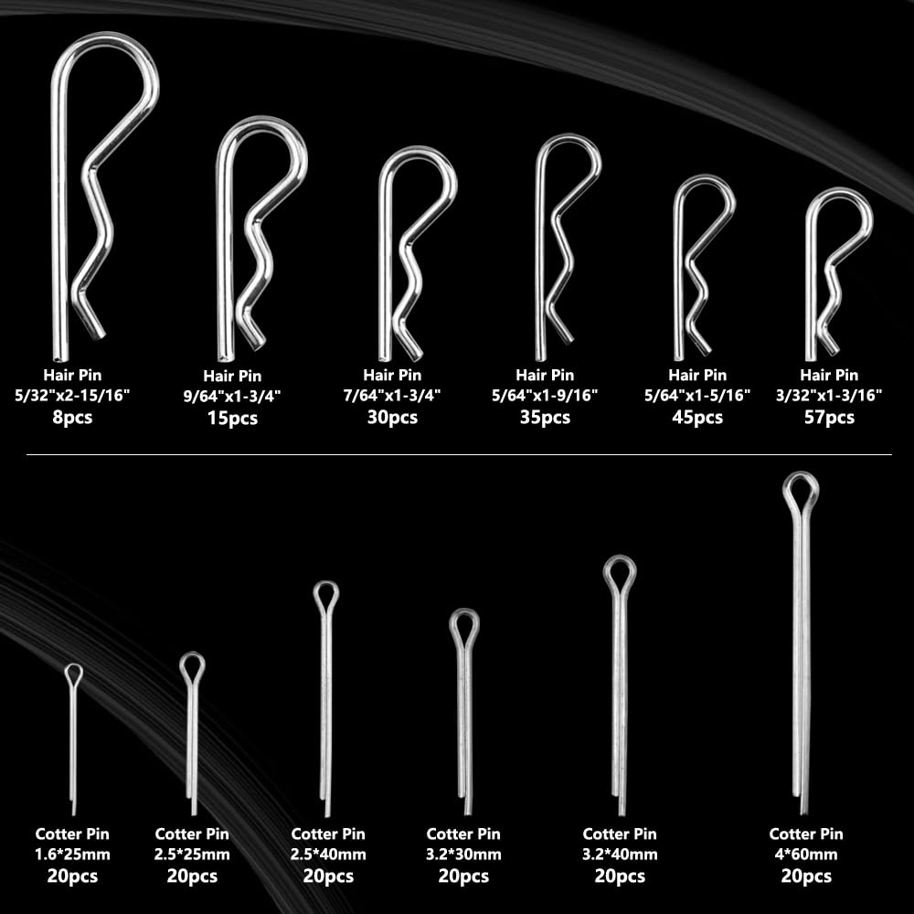 BGTXINGI 300pcs 12 Kind Zinc Plated R Shaped Clips Split Cotter Pins Assortment Kit Retaining Hairpin Fastener for Automotive Mechanics Small Engine Repair with A Clean Case - Image 2