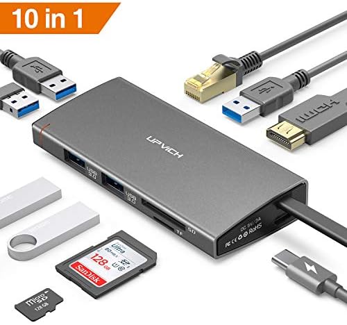 USB C Hub,10in1 USB C Adapter with HDMI 4K,Micro SD/TF Card Reader,5 USB-A Ports,Rj45 Ethernet and Power Delivery 100W Compatible MacBook Pro Chromebook Dell Samsung Dex (10 in 1)