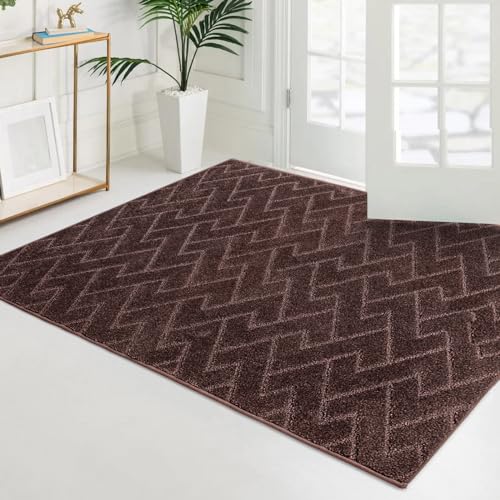PURRUGS Easy Care Area Rug 4ft x 6ft, Non-Slip Machine Washable Entry Rug, Dog Door Mat, Stain Resistant Accent Rug for Hallway, Bedroom, Living Room and Mudroom, Brown