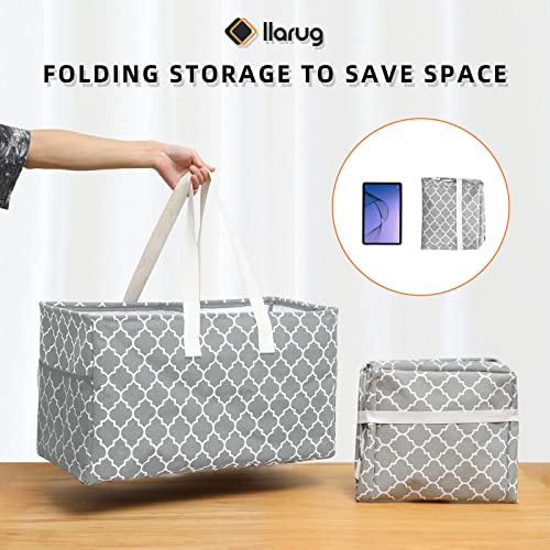 Llarug Canvas Collapsible Utility Tote Bag,Oversized Beach Bag,Reusable Grocery Shopping Bag,Large Laundry Carry Bag,Laundry Basket(Grey Lattice) #TOP6