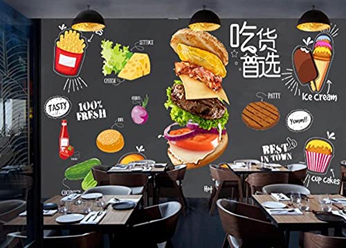 LZQMO Burgers Western Fast Food Hot Dog Restaurant Achtergrond Muurschildering Behang 3D Snack Bar Hamburger Kaas Muur… - Afbeelding 4