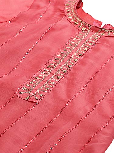 Image of AKHILAM Women's Chanderi Cotton Embroidered Unstitched Salwar Suit Material (Red 32DMK80 M Parent)