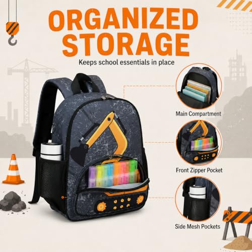 Image of LOIDOU Kids Preschool Backpack for Boys, 15 Inch Excavator Truck School Bag, Lightweight Water-Resistant Kindergarten Backpack with Chest Strap for Ages 3-6