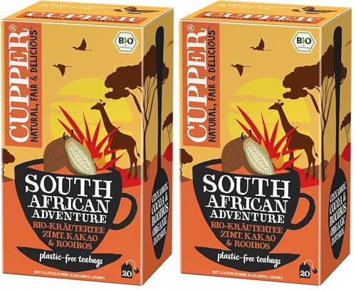CUPPER - Caja de 20 Bolistas de Infusiones Ecológicas Africa Bio - Apto para Veganos - Propiedades digestivas suaves - Contiene Rooibos, Raíz de Regaliz, y Cáscara de Cacao (Paquete de 2)