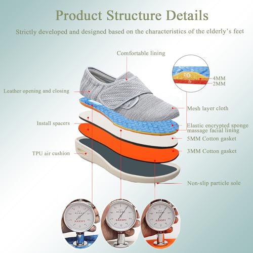 Extra Wide Diabetic Shoes Women's Men's Adjustable Closure Walking Shoes Breathable Mesh Lightweight Non Slip Air Cushion Slippers for Swollen Feet2