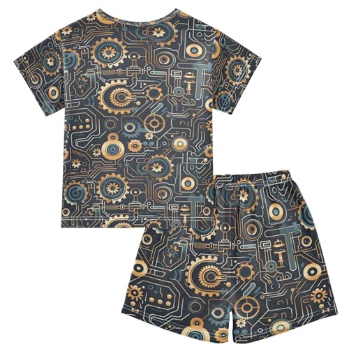 ALAZA Machinery Stylish Pajamas Set Short Sleeve Cotton Sleepwear Summer Pjs 2 Piece 5-14Y2