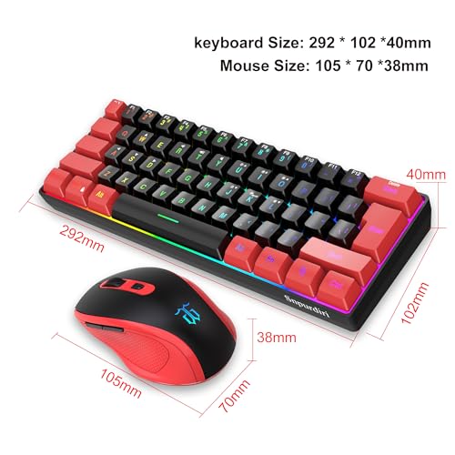 Image of Snpurdiri 2.4G 60% Wireless Gaming Keyboard and Mouse Combo, Red-Black