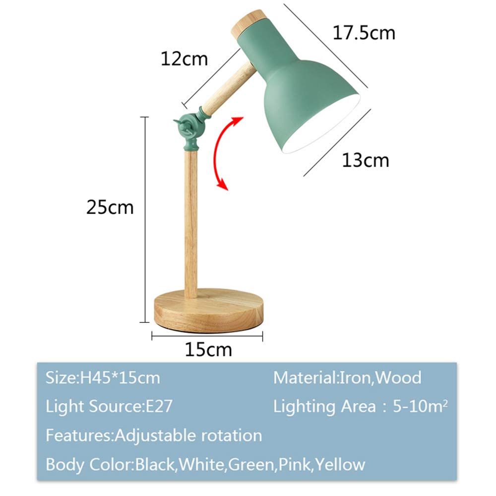 Nordic Modern Creative Tischlampe Schlafzimmer Nachttischlampe Kinder Büro Aunschutz Lischlampe Verstellbare Schreibtischlampe E27 Holz Metall Nachtlampe -Grün