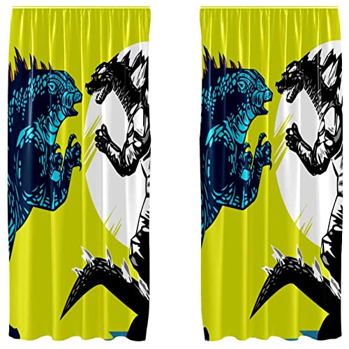 Cortinas opacas de dinosaurios amarillas, microfibra para habitación de niños, 2 paneles 55 x 84 2