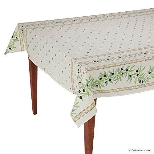 Occitan Imports Ramatuelle Ecru Rectangular French Tablecloth, Coated Cotton, 59 x 98 (6-8 People)