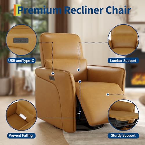 Sillón reclinable giratorio marrón en cuero sintético miniatura 4