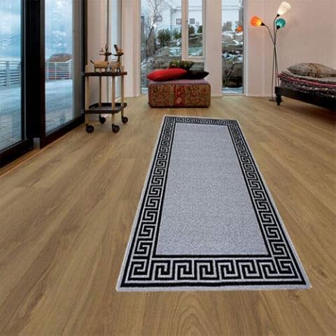 THL Gel Backed Runner Normal Pile Rug Non Slip Carpet Floor Mat Door Mat (Grey-Black, 50x80) Cover