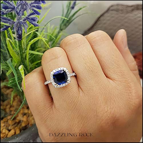 Dazzlingrock Collection 7.5mm Cushion Lab Created Gemstone & Round White Diamond Halo Engagement Ring for Women in 14K Yellow Gold2