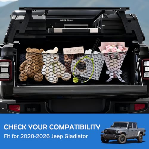 Image of Envelope Style Cargo Net for 2020-2026 Jeep Gladiator Accessories, Rear Trunk SUV Mesh Cargo Net, Upgraded 5mm Bungee & Double-Layer Nylon Storage Tailgate Netting Grocery&Tools Holder Organizer