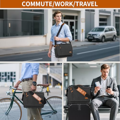 Image of ESTARER 13-14 Inch Laptop Messenger Bag Water-Resistant Canvas Shoulder Bag for Business College, Grey