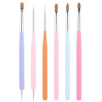 6Pcs Nail Art Brush Set, Gel Polish Acrylic Nails Painting Brush Dotting Pen Liner Brushes Double-Ended Fingernail Design Tools Kit Manicure Drawing Cleaning Home DIY Salon GiftsMulticolor-1