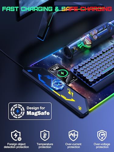 Image of TopMade Wireless Charging Mouse Pad, RGB Gaming Mousepad, 35.4 inch x 15.8 inch Extra Large Waterproof Keyboard Desk Pad, Computer Desk Mat, Blue Nebula (Includes 20W PD Power Adapter & 6.56ft Woven Cable)