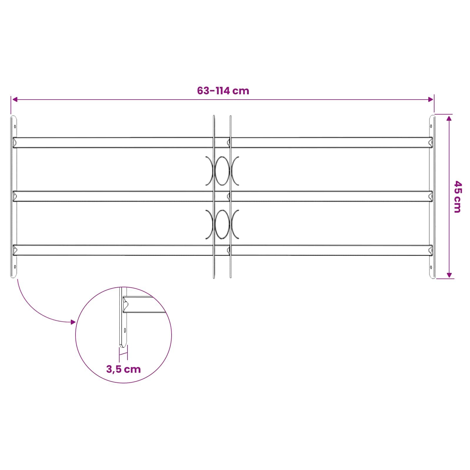 Rejilla de seguridad para ventana de acero galvanizado con 3 barras transversales ajustables 630-1140 mm, 3 unidades, protección antirrobo, para plástico, madera, marco de aluminio