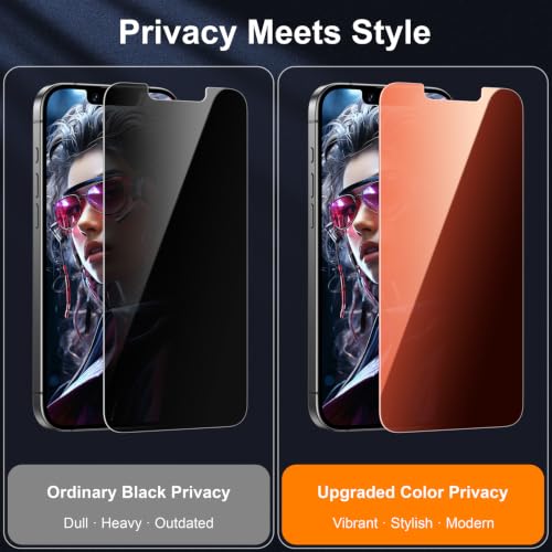 Image of Esanik 2-Pack for iPhone 17e /16e /14 /13 Pro /13 Sunset Color Privacy Screen Protector - Gradient Purple Anti-Spy Tempered Glass, Anti-Blue Light, Pink Military-Grade 9H Hardness,Shatterproof, Flawless Fit Tray