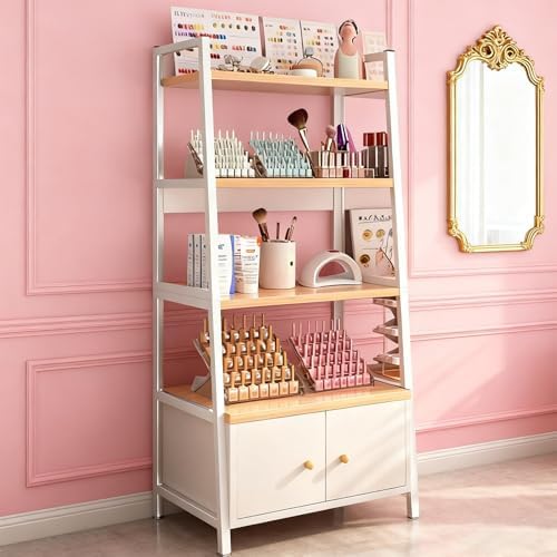 Modern 4-Tier Ladder Shelf Bookcase, Freestanding Metal Frame Storage Unit with Drawers for Home Office, Bathroom, Living Room – Stylish Display & Organization Solution, 150cm High